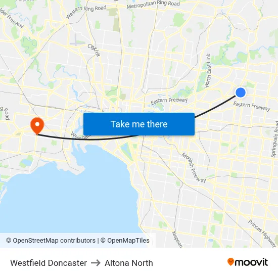 Westfield Doncaster to Altona North map