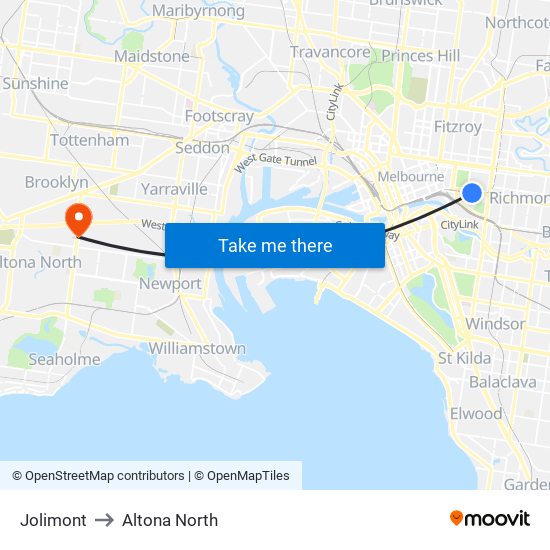 Jolimont to Altona North map