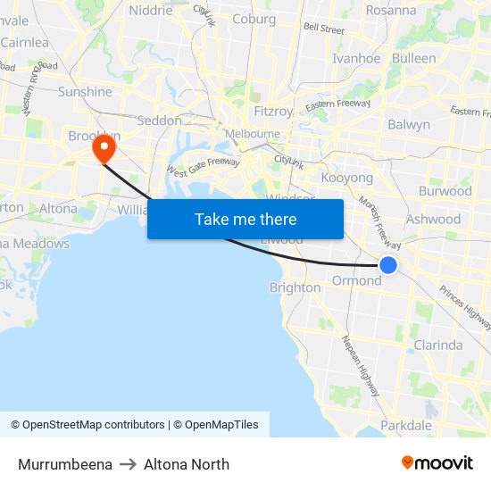 Murrumbeena to Altona North map