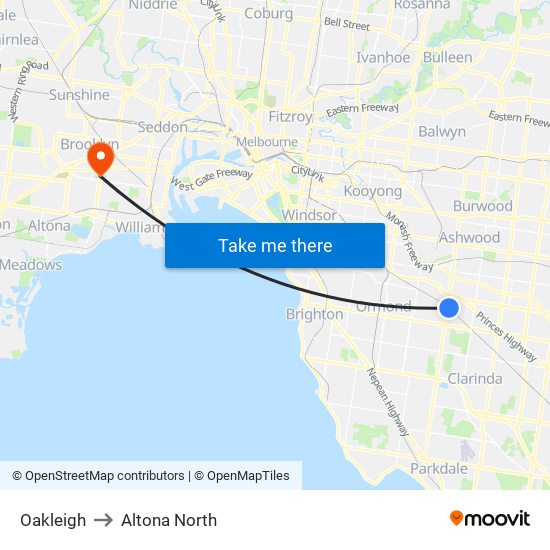 Oakleigh to Altona North map