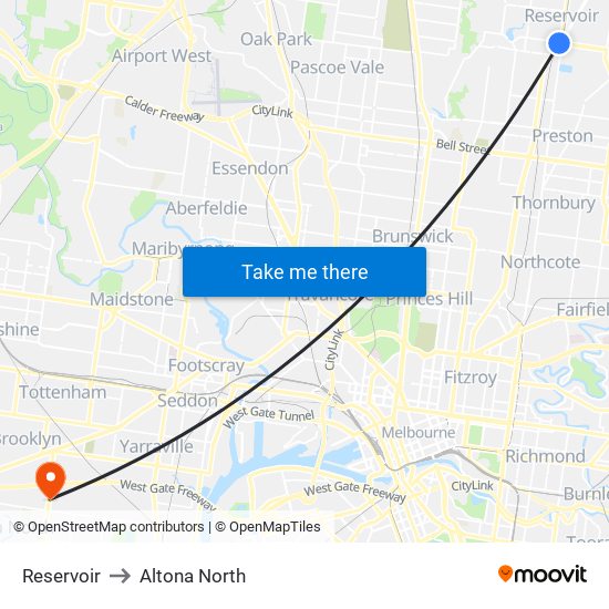 Reservoir to Altona North map