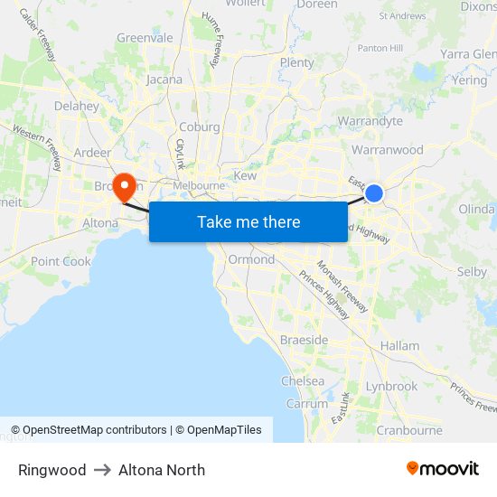 Ringwood to Altona North map