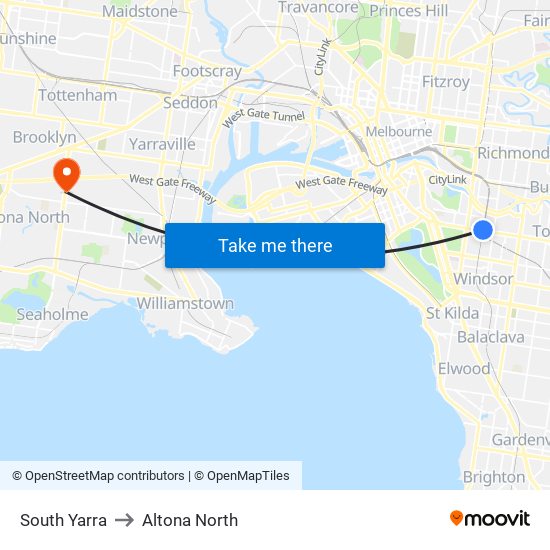 South Yarra to Altona North map