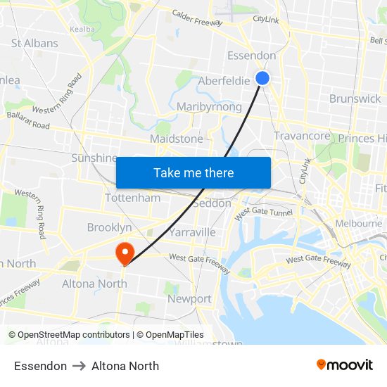 Essendon to Altona North map