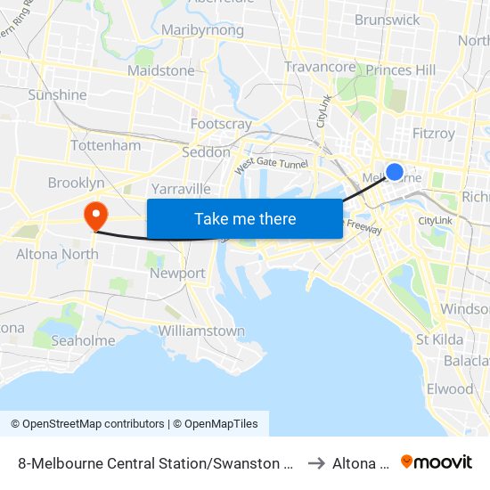 8-Melbourne Central Station/Swanston St (Melbourne City) to Altona North map