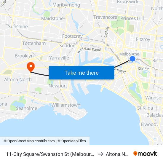 11-City Square/Swanston St (Melbourne City) to Altona North map