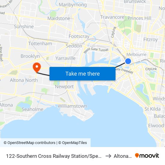 122-Southern Cross Railway Station/Spencer St (Melbourne City) to Altona North map