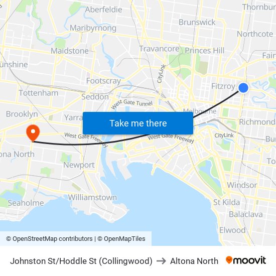 Johnston St/Hoddle St (Collingwood) to Altona North map