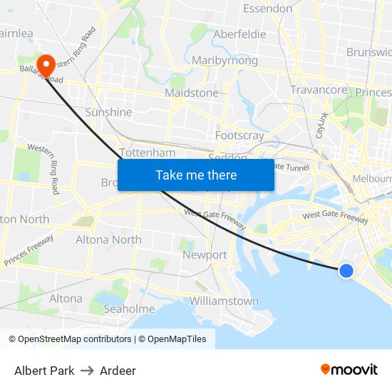 Albert Park to Ardeer map