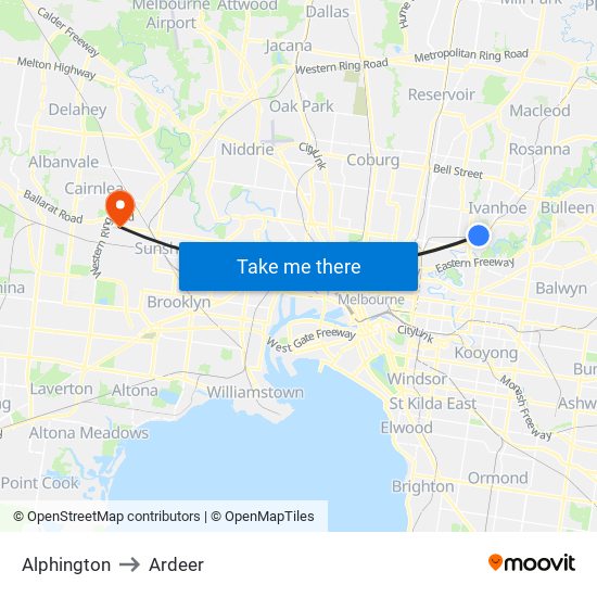 Alphington to Ardeer map