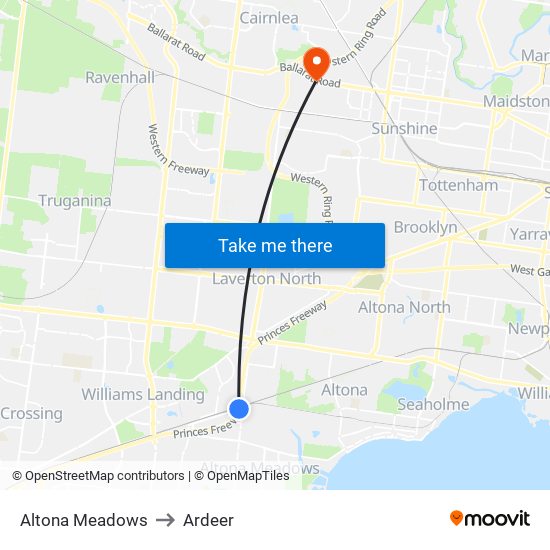 Altona Meadows to Ardeer map