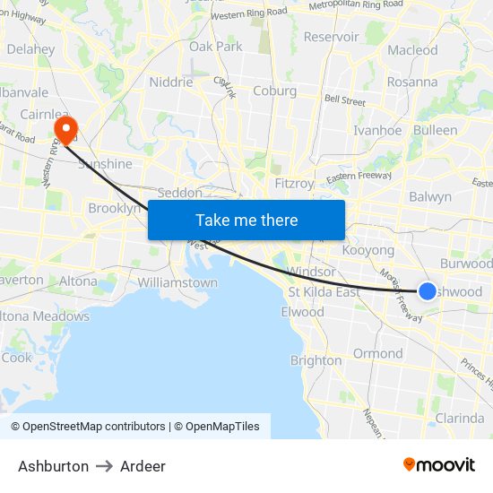 Ashburton to Ardeer map