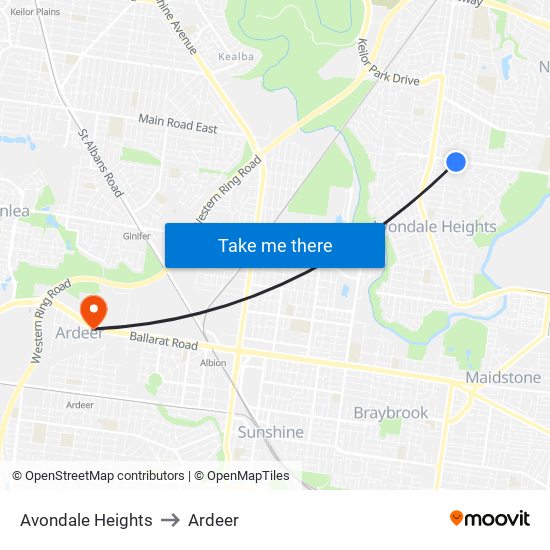 Avondale Heights to Ardeer map