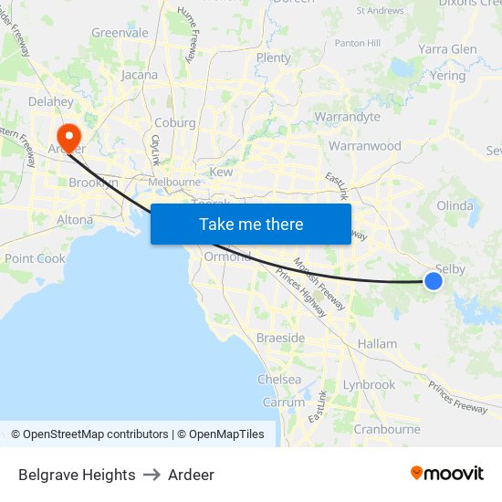 Belgrave Heights to Ardeer map