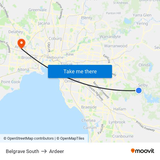 Belgrave South to Ardeer map