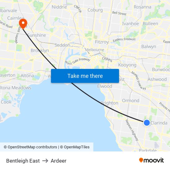 Bentleigh East to Ardeer map