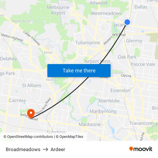 Broadmeadows to Ardeer map