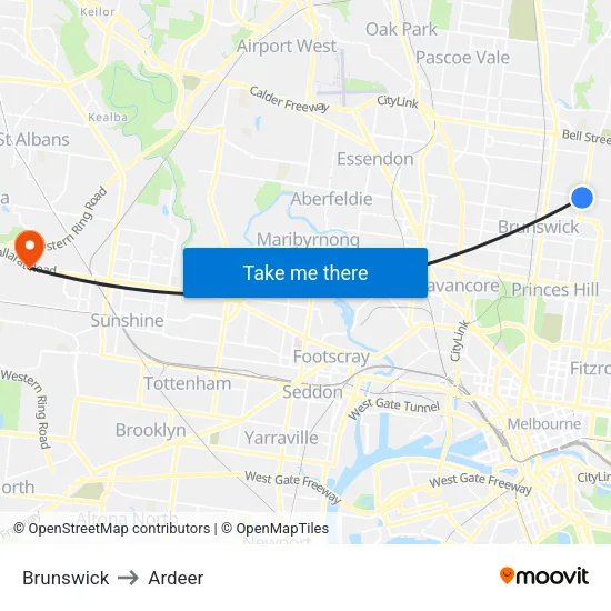 Brunswick to Ardeer map