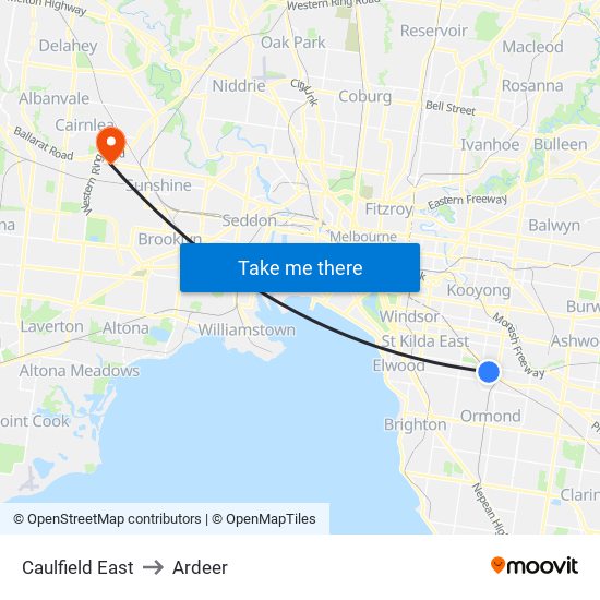 Caulfield East to Ardeer map