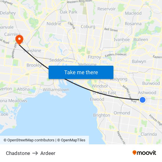 Chadstone to Ardeer map