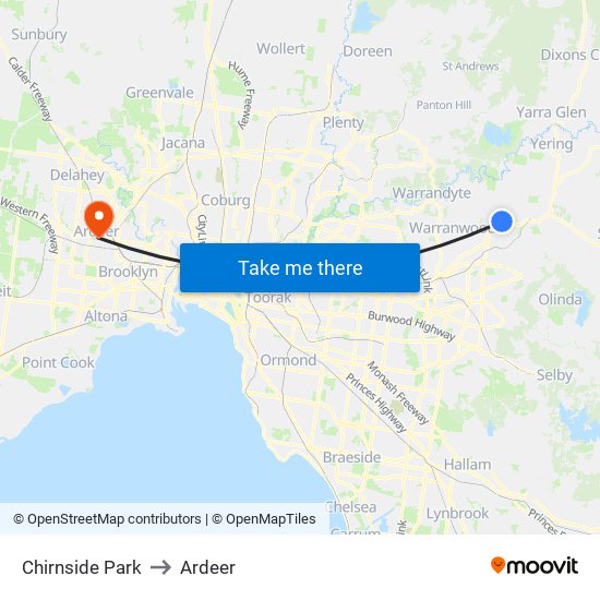 Chirnside Park to Ardeer map