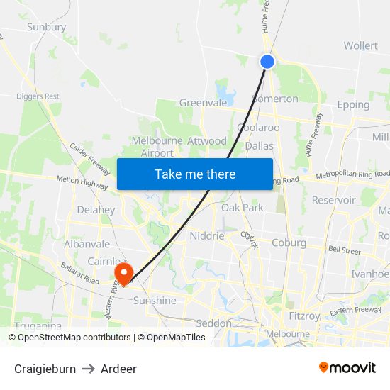 Craigieburn to Ardeer map