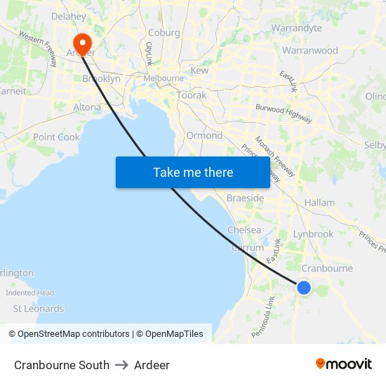 Cranbourne South to Ardeer map