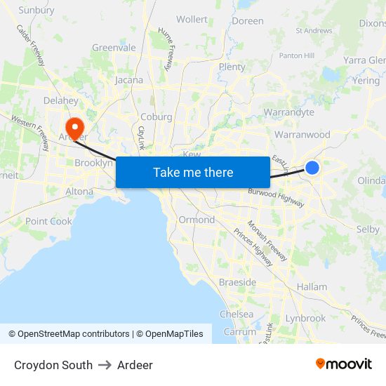 Croydon South to Ardeer map