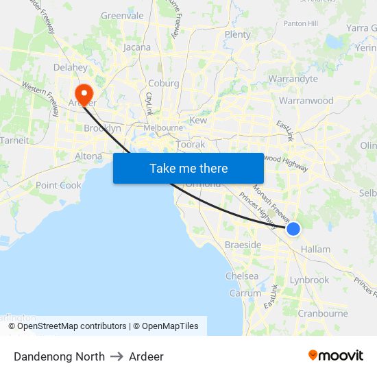Dandenong North to Ardeer map