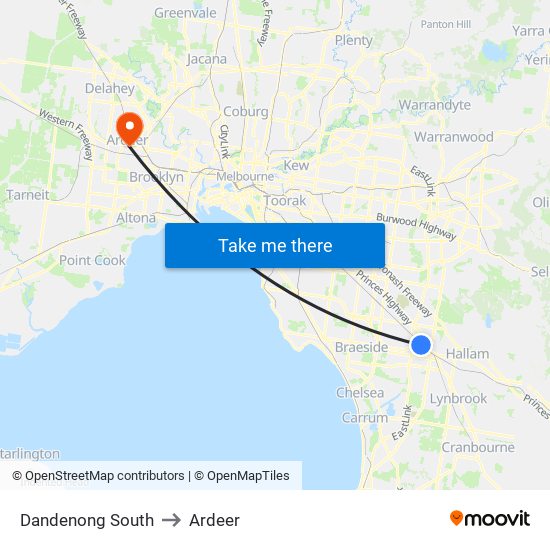 Dandenong South to Ardeer map