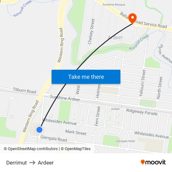 Derrimut to Ardeer map