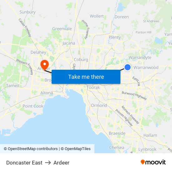 Doncaster East to Ardeer map