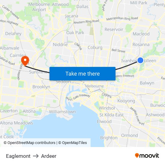 Eaglemont to Ardeer map