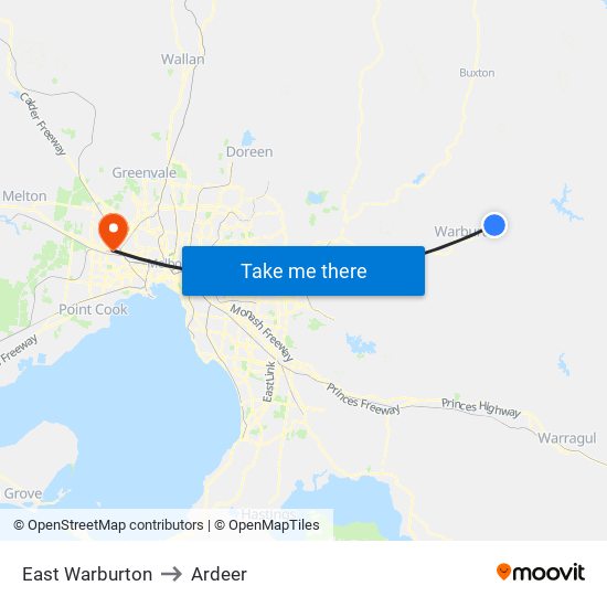 East Warburton to Ardeer map