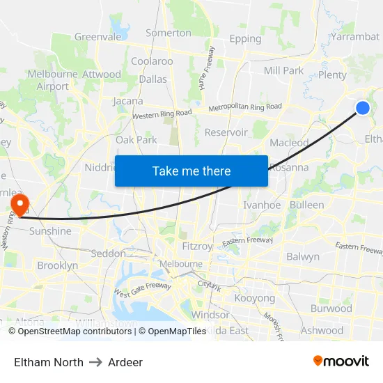 Eltham North to Ardeer map