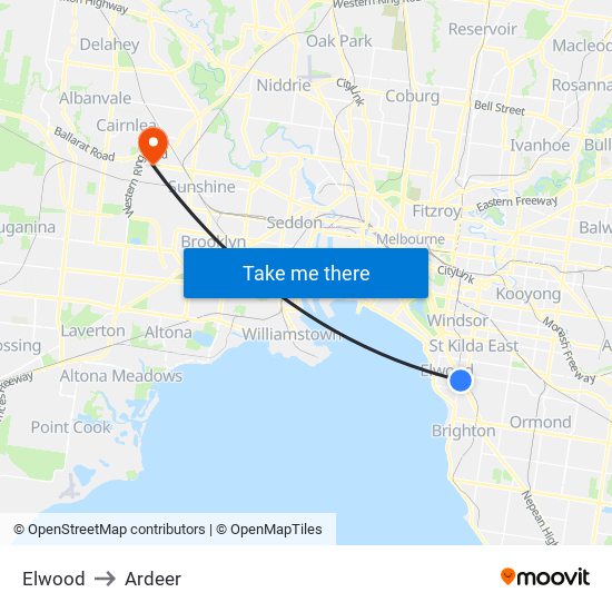 Elwood to Ardeer map
