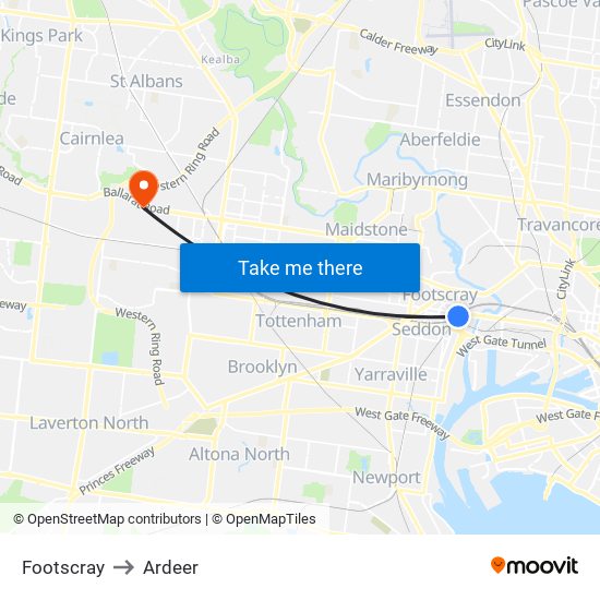 Footscray to Ardeer map