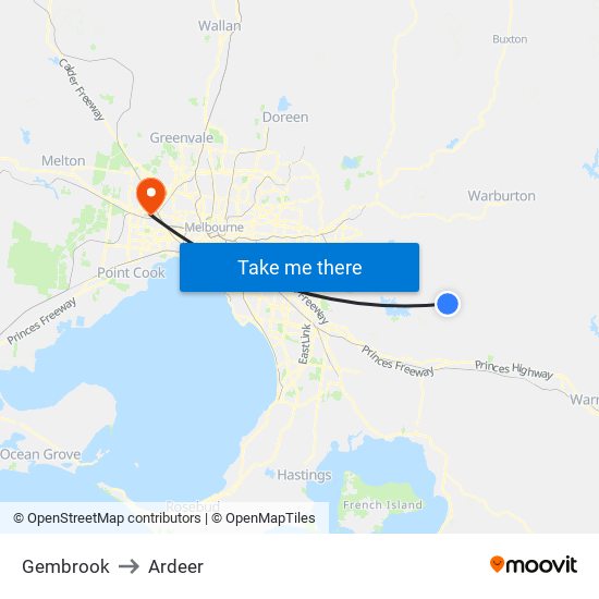 Gembrook to Ardeer map