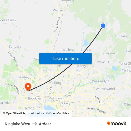 Kinglake West to Ardeer map