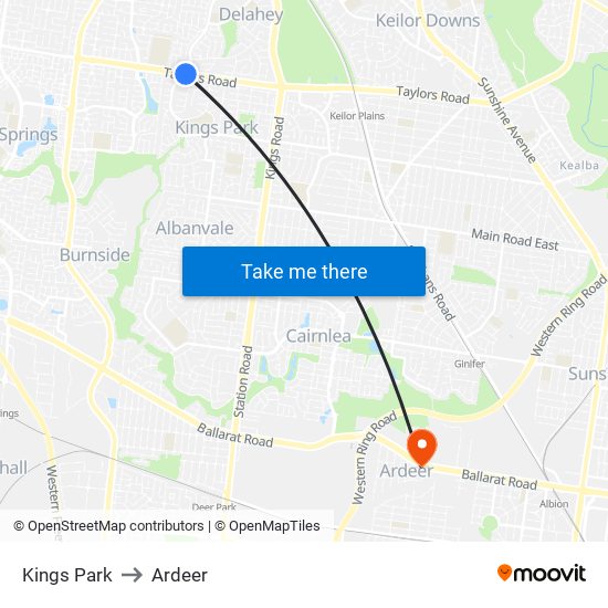 Kings Park to Ardeer map