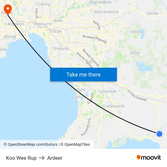 Koo Wee Rup to Ardeer map