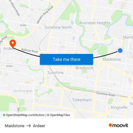 Maidstone to Ardeer map