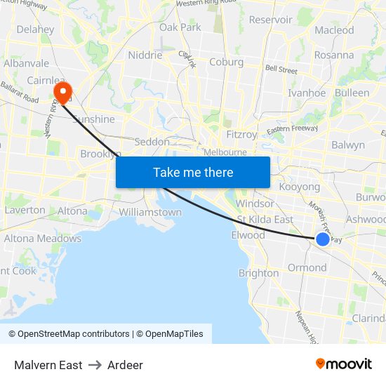 Malvern East to Ardeer map