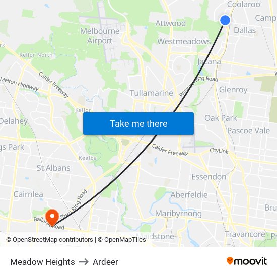 Meadow Heights to Ardeer map