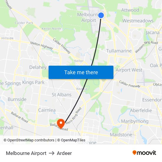 Melbourne Airport to Ardeer map