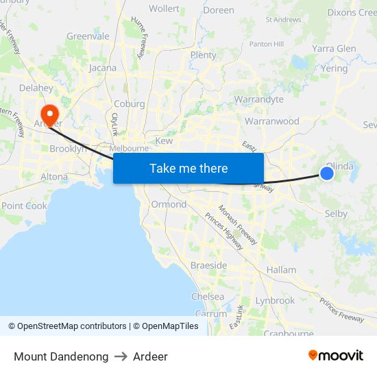 Mount Dandenong to Ardeer map