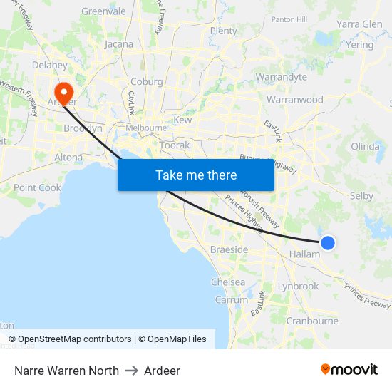 Narre Warren North to Ardeer map