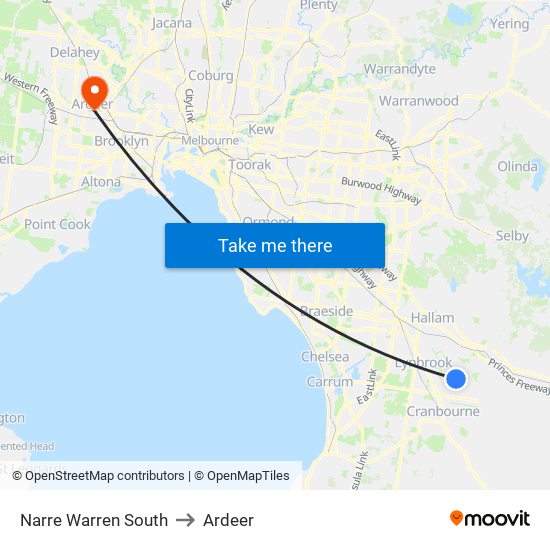 Narre Warren South to Ardeer map