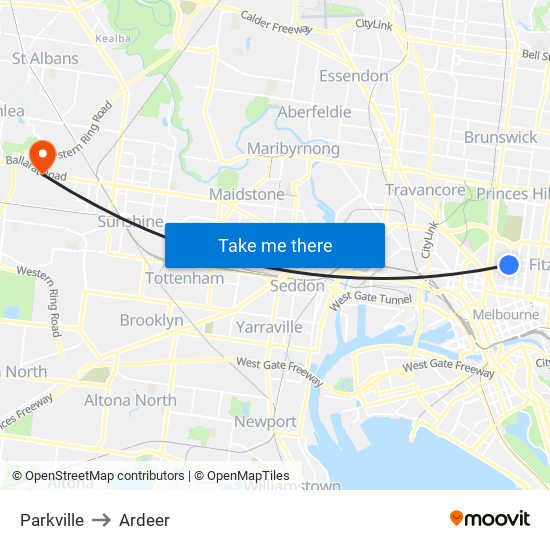 Parkville to Ardeer map