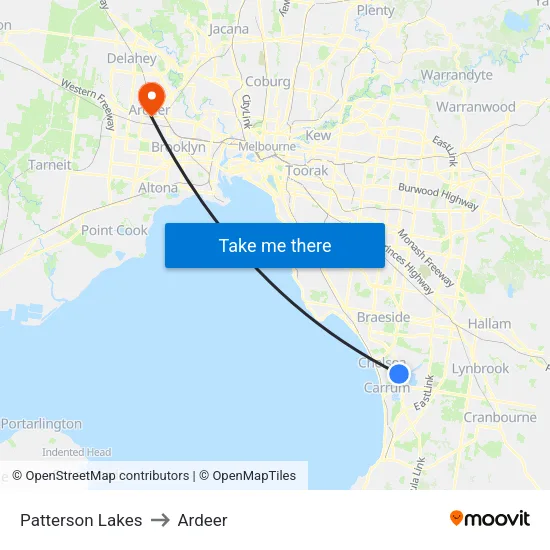 Patterson Lakes to Ardeer map